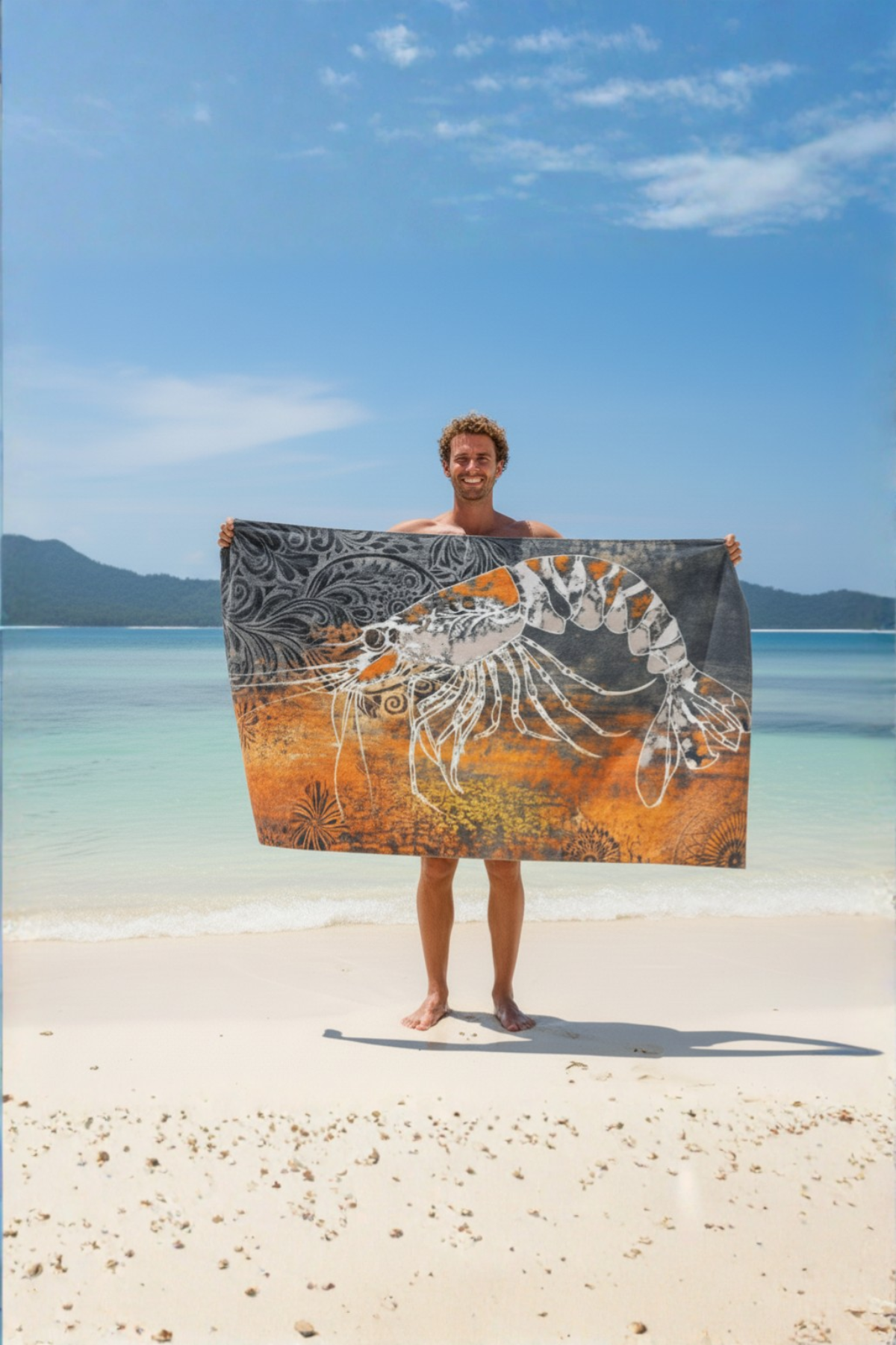 Travel Beach towel XL SHRIMP - 100 X 190 cm