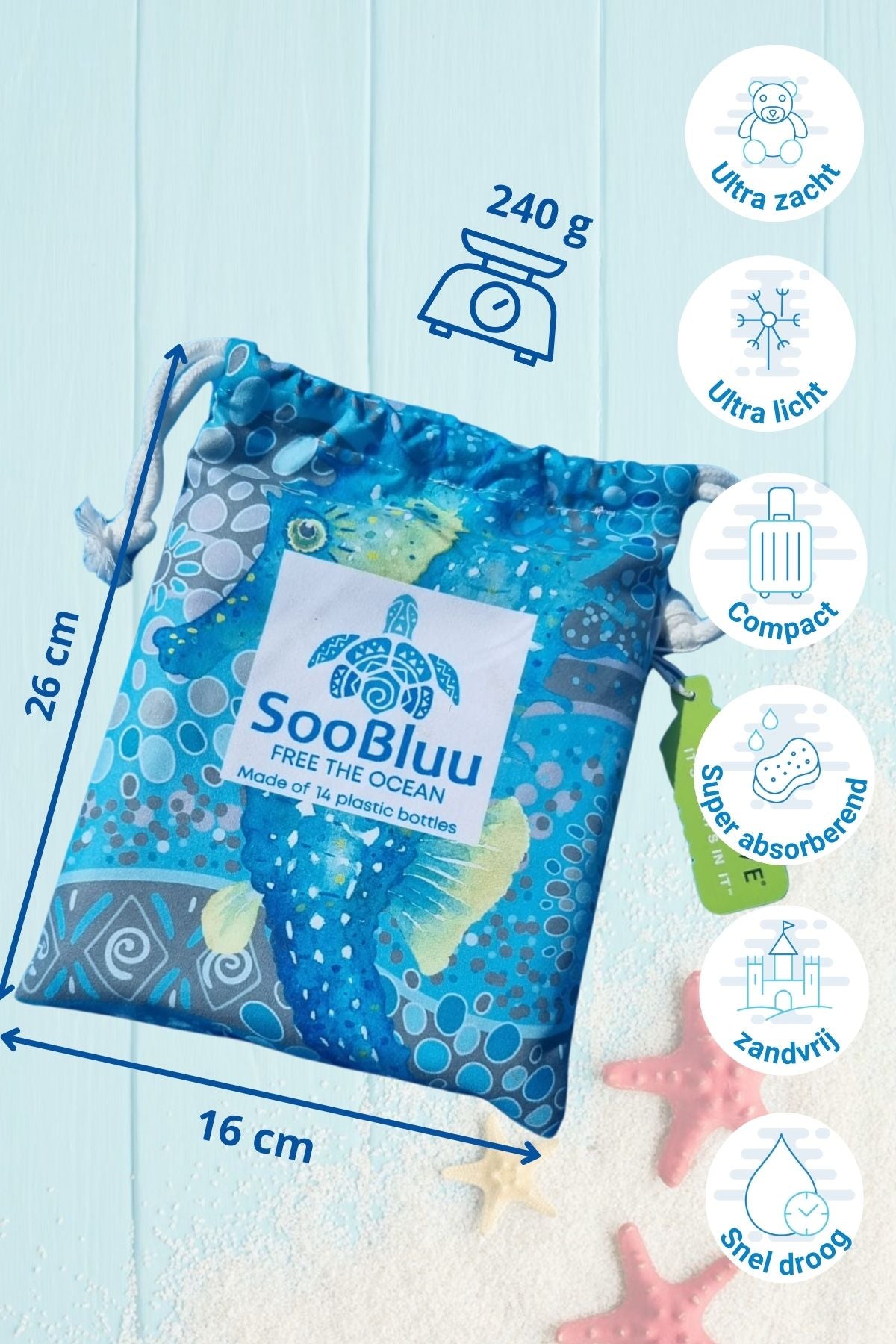 Travel beach towel  - HIPPO SMALL - 80X140 CM