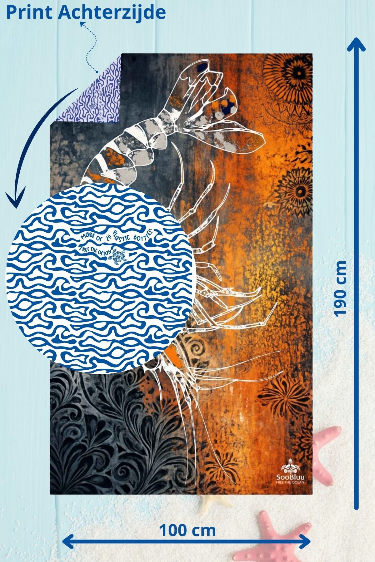 Travel Beach towel XL SHRIMP - 100 X 190 cm